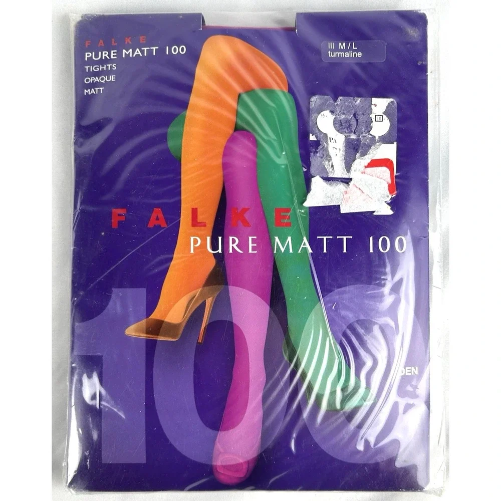 NIP Falke Pure Matt Pink Opaque Tights Sz Medium/Large 100 Denier 8004 Turmaline